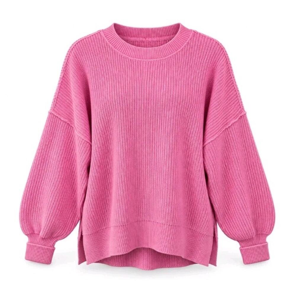 Aerie Oversized Crewneck Knit Sweater Balloon Sleeve Preppy Cozy Womens Small